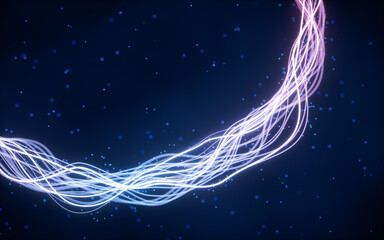 Poster - Abstract wave gradient curves and particles, 3d rendering.