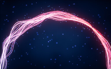 Poster - Abstract wave gradient curves and particles, 3d rendering.