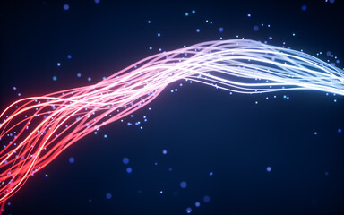 Poster - Abstract wave gradient curves and particles, 3d rendering.