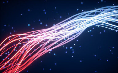 Poster - Abstract wave gradient curves and particles, 3d rendering.