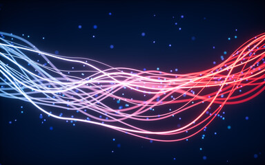 Poster - Abstract wave gradient curves and particles, 3d rendering.