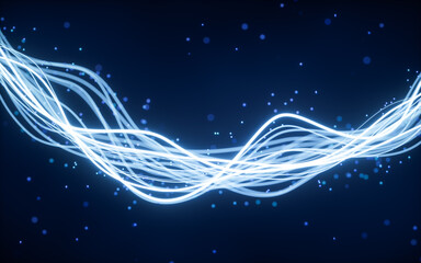 Poster - Abstract wave gradient curves and particles, 3d rendering.