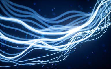 Poster - Abstract wave gradient curves and particles, 3d rendering.