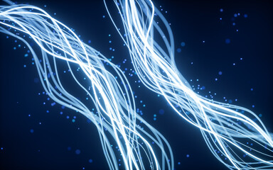 Poster - Abstract wave gradient curves and particles, 3d rendering.