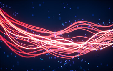 Poster - Abstract wave gradient curves and particles, 3d rendering.
