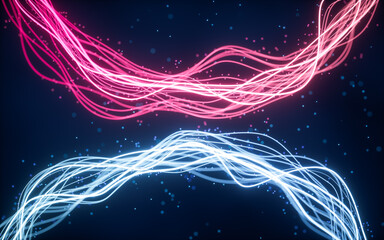 Poster - Abstract wave gradient curves and particles, 3d rendering.
