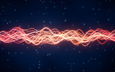 Poster - Abstract wave gradient curves and particles, 3d rendering.