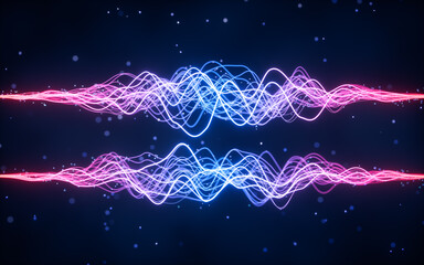 Poster - Abstract wave gradient curves and particles, 3d rendering.
