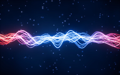 Poster - Abstract wave gradient curves and particles, 3d rendering.