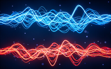 Poster - Abstract wave gradient curves and particles, 3d rendering.