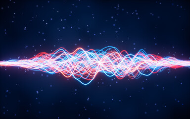 Poster - Abstract wave gradient curves and particles, 3d rendering.