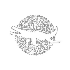 Wall Mural - Continuous curve one line drawing of mosasaurs long snout abstract art in circle. Single line editable stroke vector illustration of land sharks of ancient seas for logo, sign, syimbol, wall decor