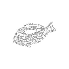 Wall Mural - Single curly one line drawing of cute blue fish abstract art. Continuous line draw graphic design vector illustration of blue tang has a flat shape for icon, symbol, company logo, poster wall decor