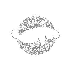 Wall Mural - Single curly one line drawing of cute manatee abstract art. Continuous line draw graphic design vector illustration of herbivorous marine mammals for icon, symbol, company logo, poster wall decor