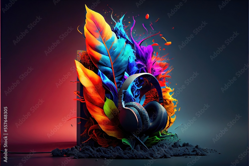 Headphones exploding with color - generative AI image of generic ...