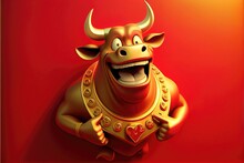 Red And Gold Bull - In Chinese Culture, This Bull Represents Perseverance, Diligence, And Wealth, It Is A Powerful Authority Figure In Traditional Gold And Red Colors