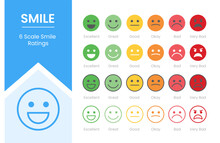 Smile Rating Customer Experience With 6 Symbol Concept Icon Set Collection Pack With Modern Flat Style