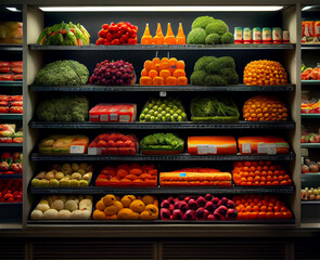 Wall Mural - Fresh and colorful Fruit and vegetable section of the supermarket