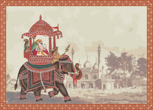 Mughal Emperor Riding Elephant Decorative Illustration Frame