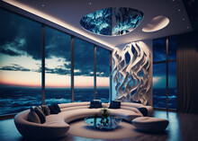 Oceanfront Apartment Lounge Generative Ai Composite
