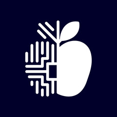 Isolated apple tech logo on dark background. Line, computer, digital company brand identity