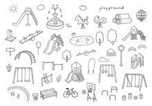 公園の遊具の手描きイラストセット（モノクロ）
