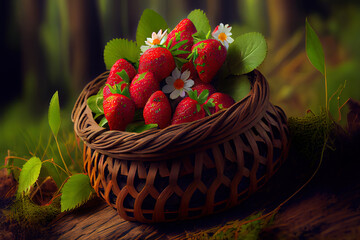 Wall Mural - Strawberry in a wattled basket on the Wood glade