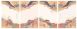 Set of Japanese background. Ukiyoe traditional illustration of landscape, mountains, pagoda, Sakura.