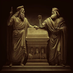 Canvas Print - moses and joshua taking an oath for the ark of the covenant. created with generative ai technology.