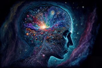 Wall Mural - meditation activates chakra, third eye and pineal gland. connection to the universe, being one with 