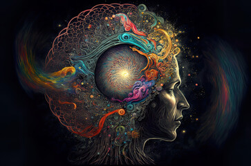 Wall Mural - meditation activates chakra, third eye and pineal gland. connection to the universe, being one with 