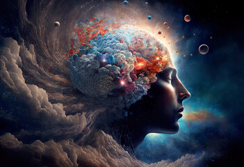 Wall Mural - meditation activates chakra, third eye and pineal gland. connection to the universe, being one with 