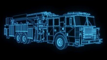 3d Rendering Illustration Fire Truck Fire Engine Blueprint Glowing Neon Hologram Futuristic Show Technology Security Danger Emergency For Premium Product Business Finance  