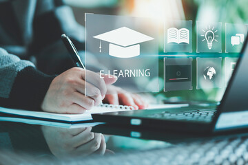 Fototapete - Education distance learning, e-learning, and online learning are all types of personal development. E-learning Education Internet Technology Webinar Online Courses concept.