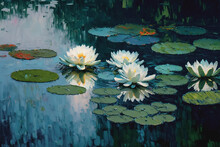 Painterly Impressionism Style Painting With Water Lilies