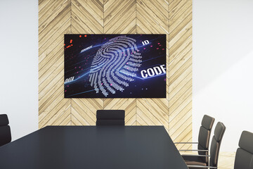 Aufkleber - Abstract creative fingerprint illustration on presentation screen in a modern conference room, digital access concept. 3D Rendering