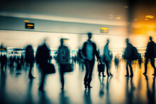 Hurry Business People On A Airport, Motion Blur - Generative AI