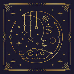 moon crescent mystical golden stylized boho chic sign. astrology, alchemy, esoteric, tarot, fortune 