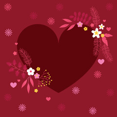Wall Mural - floral frame with heart and leaves. valentine's day background. love and heart