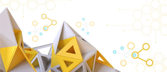 Aufkleber - 3D Abstract Background. Internet Network connection structure and Technology concept with Science Development concept on Yellow . copy space, software, digital -3d Rendering