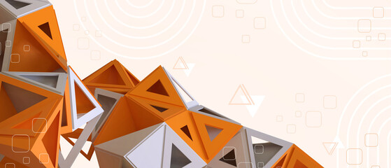 Poster - 3D Abstract Background. technology science and Network connection structure concept on orange. security protection, copy space, software, digital -3d Rendering