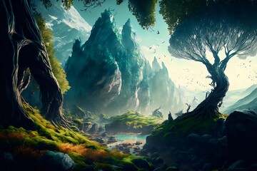 Wall Mural - fantasy forest landscape illustration
