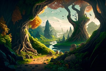 Wall Mural - fantasy forest landscape illustration
