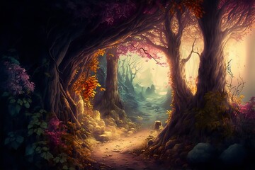 Wall Mural - fantasy forest landscape illustration