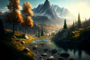 Wall Mural - fantasy forest landscape illustration