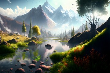 Wall Mural - fantasy forest landscape illustration