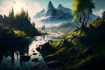 Wall Mural - fantasy forest landscape illustration