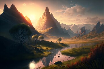 Wall Mural - fantasy forest landscape illustration