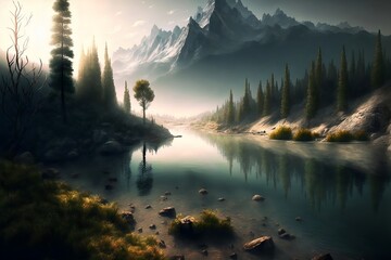 Wall Mural - fantasy forest landscape illustration