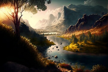 Wall Mural - fantasy forest landscape illustration